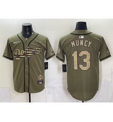 Men's Los Angeles Dodgers #13 Max Muncy Olive 2026 Armed Forces Day Stitched Baseball Jersey