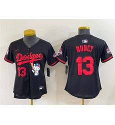 Women's Los Angeles Dodgers #13 Max Muncy Black Hello Kitty Night 2025 World Series Champions Stitched Baseball Jersey(Run Small)