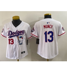 Women's Los Angeles Dodgers #13 Max Muncy White Hello Kitty Night 2025 World Series Champions Stitched Baseball Jersey(Run Small)