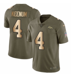 Youth Nike Denver Broncos #4 Case Keenum Limited Olive/Gold 2017 Salute to Service NFL Jersey