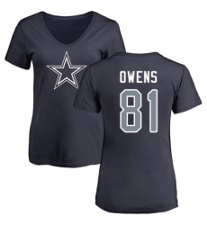 NFL Women's Nike Dallas Cowboys #81 Terrell Owens Navy Blue Name & Number Logo Slim Fit T-Shirt