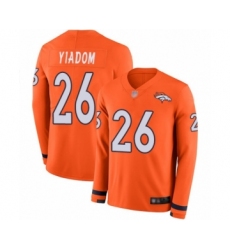 Men's Denver Broncos #26 Isaac Yiadom Limited Orange Therma Long Sleeve Football Jersey