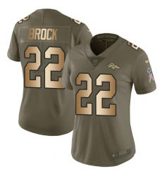Women Nike Denver Broncos #22 Tramaine Brock Limited Olive Gold 2017 Salute to Service NFL Jersey