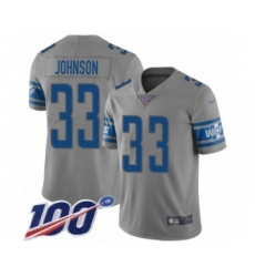 Men's Detroit Lions #33 Kerryon Johnson Limited Gray Inverted Legend 100th Season Football Jersey