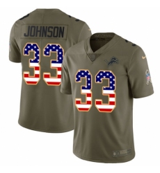 Men's Nike Detroit Lions #33 Kerryon Johnson Limited Olive/USA Flag Salute to Service NFL Jersey