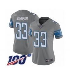 Women's Detroit Lions #33 Kerryon Johnson Limited Steel Rush Vapor Untouchable 100th Season Football Jersey