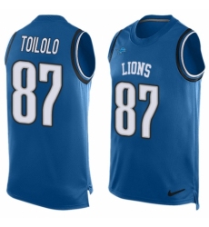 Men's Nike Detroit Lions #87 Levine Toilolo Limited Blue Player Name & Number Tank Top NFL Jersey