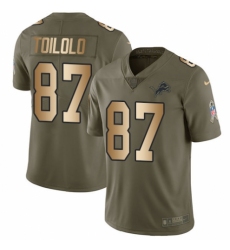 Men's Nike Detroit Lions #87 Levine Toilolo Limited Olive/Gold Salute to Service NFL Jersey