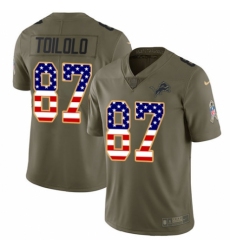 Men's Nike Detroit Lions #87 Levine Toilolo Limited Olive/USA Flag Salute to Service NFL Jersey