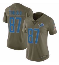 Women's Nike Detroit Lions #87 Levine Toilolo Limited Olive 2017 Salute to Service NFL Jersey