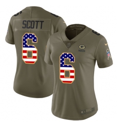Women's Nike Green Bay Packers #6 JK Scott Limited Olive USA Flag 2017 Salute to Service NFL Jersey