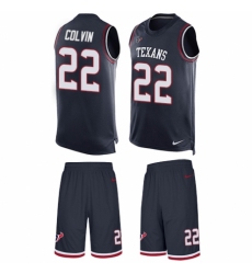 Men's Nike Houston Texans #22 Aaron Colvin Limited Navy Blue Tank Top Suit NFL Jersey