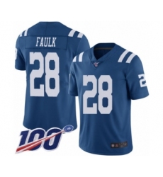 Men's Indianapolis Colts #28 Marshall Faulk Limited Royal Blue Rush Vapor Untouchable 100th Season Football Jersey