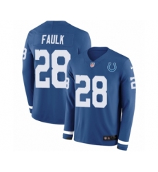Men's Nike Indianapolis Colts #28 Marshall Faulk Limited Blue Therma Long Sleeve NFL Jersey
