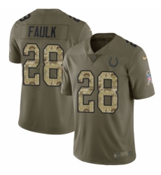 Youth Nike Indianapolis Colts #28 Marshall Faulk Limited Olive/Camo 2017 Salute to Service NFL Jersey