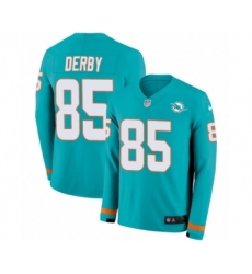 Youth Nike Miami Dolphins #85 A.J. Derby Limited Aqua Therma Long Sleeve NFL Jersey