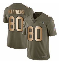 Youth Nike New England Patriots #80 Jordan Matthews Limited Olive/Gold 2017 Salute to Service NFL Jersey