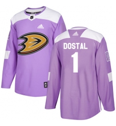Youth Adidas Anaheim Ducks #1 Lukas Dostal Authentic Purple Fights Cancer Practice NHL Jersey