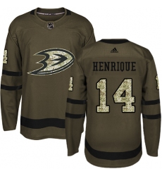 Men's Adidas Anaheim Ducks #14 Adam Henrique Authentic Green Salute to Service NHL Jersey