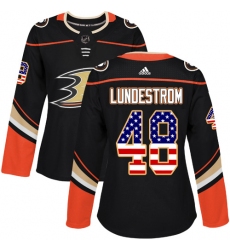 Women's Adidas Anaheim Ducks #48 Isac Lundestrom Authentic Black USA Flag Fashion NHL Jersey