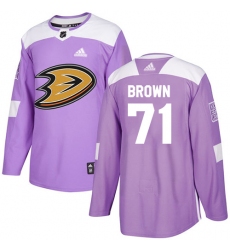 Youth Adidas Anaheim Ducks #71 J.T. Brown Authentic Purple Fights Cancer Practice NHL Jersey