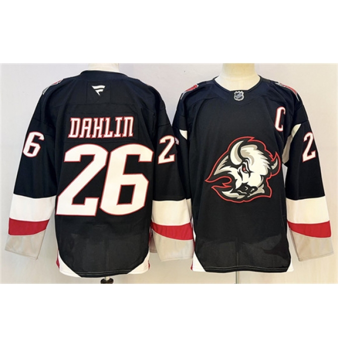 Men's Buffalo Sabres #26 Rasmus Dahlin Black 2024-25 Alternate With C Stitched Jersey