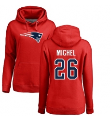NFL Women's Nike New England Patriots #26 Sony Michel Red Name & Number Logo Pullover Hoodie