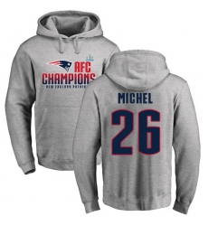 Nike New England Patriots #26 Sony Michel Heather Gray 2017 AFC Champions Pullover Hoodie