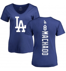 MLB Women's Nike Los Angeles Dodgers #8 Manny Machado Royal Blue Backer T-Shirt
