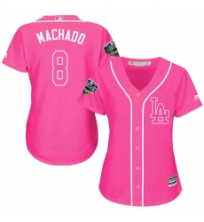 Women's Majestic Los Angeles Dodgers #8 Manny Machado Authentic Pink Fashion Cool Base 2018 World Series MLB Jerseysey
