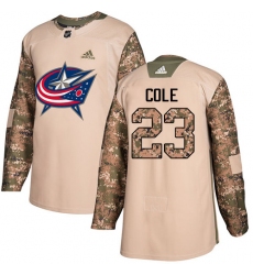 Youth Adidas Columbus Blue Jackets #23 Ian Cole Authentic Camo Veterans Day Practice NHL Jersey