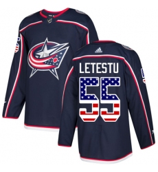 Men's Adidas Columbus Blue Jackets #55 Mark Letestu Authentic Navy Blue USA Flag Fashion NHL Jersey