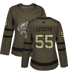 Women's Adidas Columbus Blue Jackets #55 Mark Letestu Authentic Green Salute to Service NHL Jersey