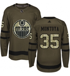Men's Adidas Edmonton Oilers #35 Al Montoya Authentic Green Salute to Service NHL Jersey