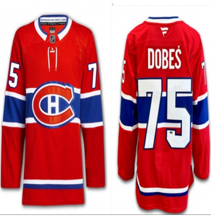 Men's Montreal Canadiens #75 Jakub Dobes Red 2024-25 Stitched Jersey