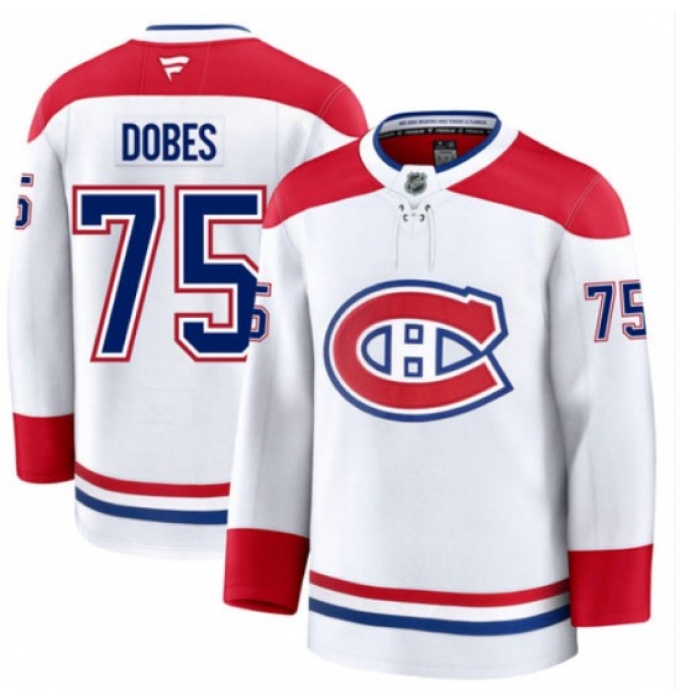 Men's Montreal Canadiens #75 Jakub Dobes White Fanatics Premium Away Jersey