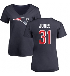 NFL Women's Nike New England Patriots #31 Jonathan Jones Navy Blue Name & Number Logo Slim Fit T-Shirt
