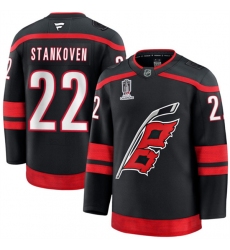 Men's Carolina Hurricanes #22 Logan Stankoven Black 2026 Stanley Cup Champions Home Stitched Hockey Jersey