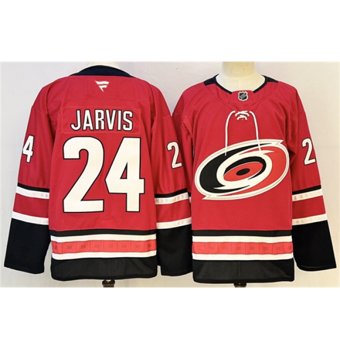 Men's Carolina Hurricanes #24 Seth Jarvis Red 2024-25 Stitched Hockey Jersey