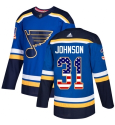 Men's Adidas St. Louis Blues #31 Chad Johnson Authentic Blue USA Flag Fashion NHL Jersey