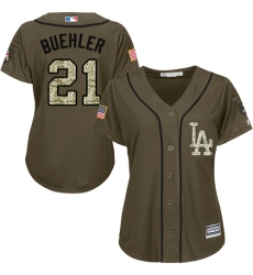 Women's Majestic Los Angeles Dodgers #21 Walker Buehler Authentic Green Salute to Service MLB Jersey