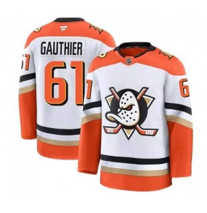 Men'S Anaheim Ducks #61 Cutter Gauthier Fanatics Branded Away White Premium Stitched Jersey