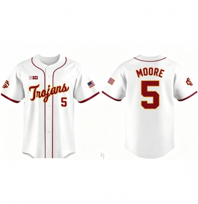 NCAA Trojans #5 Moore Baseball White Stitched Jersey