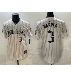 Men's Philadelphia Phillies #3 Bryce Harper Cream Pinstripe Gothic Vapor Limited Stitched Jersey