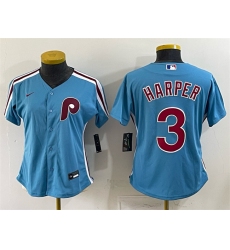 Women's Philadelphia Phillies #3 Bryce Harper Blue Stitched Baseball Jersey(Run Small)