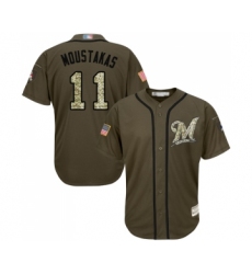 Men's Milwaukee Brewers #11 Mike Moustakas Authentic Green Salute to Service Baseball Jersey