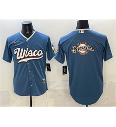 Men's Milwaukee Brewers Team Big Logo Mineral Blue 2026 City Connect Stadium Stitched Baseball Jersey