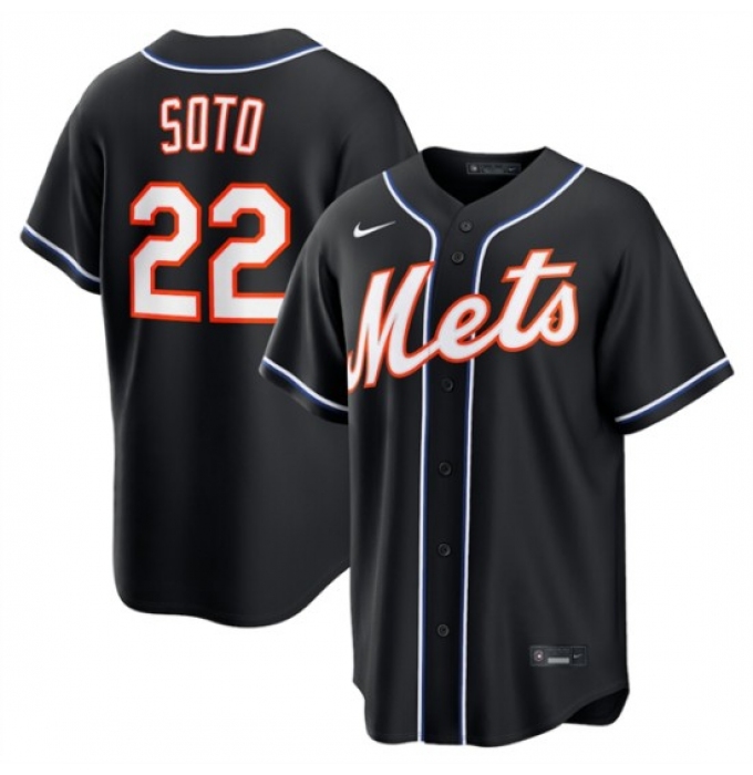 Men's New York Mets #22 Juan Soto 2026 Black Out Stitched Baseball Jersey
