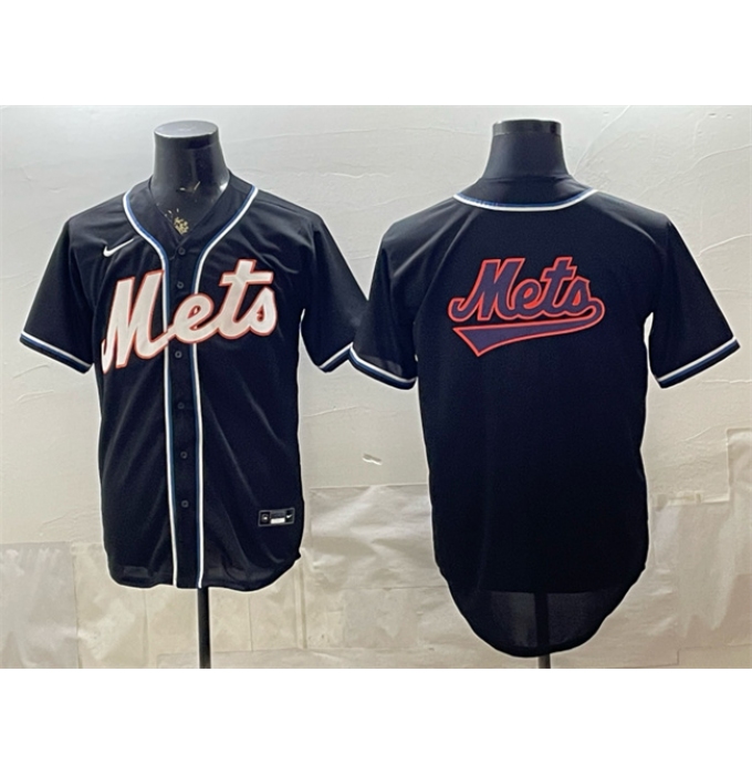 Men's New York Mets Team Big Logo 2026 Fashion Replica Black Out Stitched Baseball Jersey