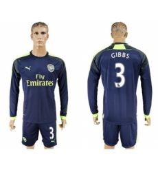 Arsenal #3 Gibbs Sec Away Long Sleeves Soccer Club Jersey